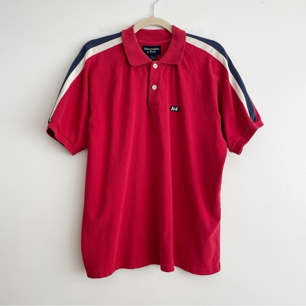 Y2K Abercrombie and Fitch Rugby Polo Shirt Henley Striped Sleeves Preppy Large